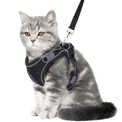 Cat Harness and Leash for Walking, Escape Proof Adjustable Cat Vest Harnesses, Easy Control Breathable Reflective Strips Jacket, Soft Harness for Puppy Small Medium Large Cats, Black(Xs)