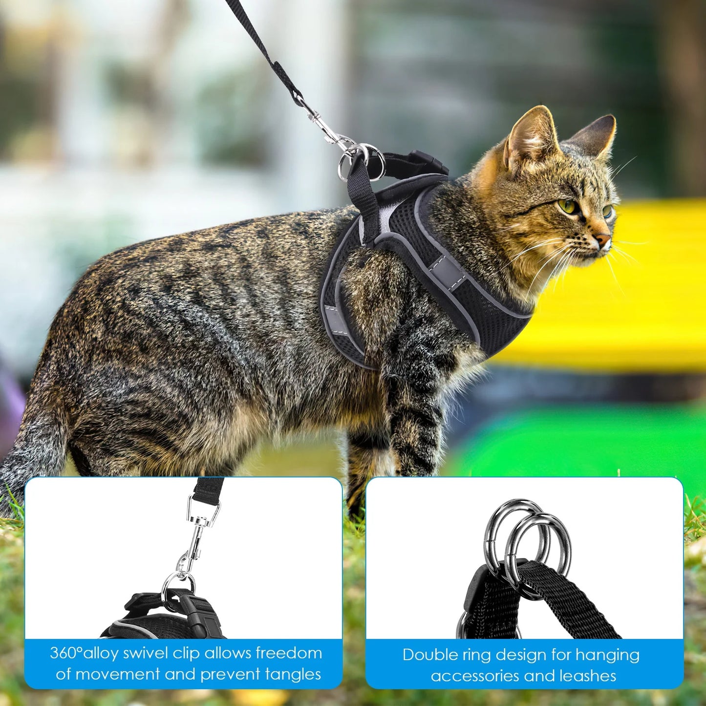 Cat Harness and Leash for Walking, Escape Proof Adjustable Cat Vest Harnesses, Easy Control Breathable Reflective Strips Jacket, Soft Harness for Puppy Small Medium Large Cats, Black(Xs)