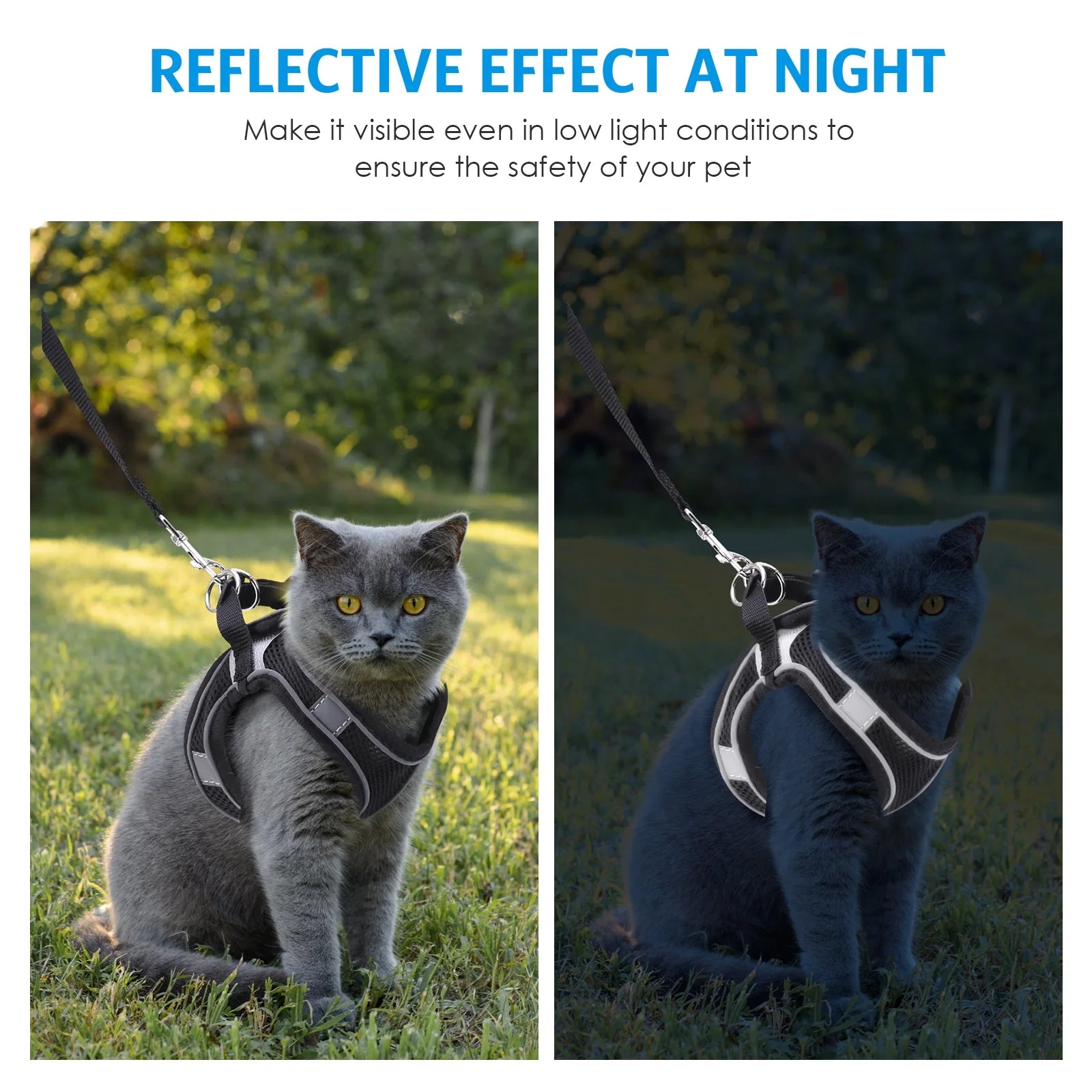 Cat Harness and Leash for Walking, Escape Proof Adjustable Cat Vest Harnesses, Easy Control Breathable Reflective Strips Jacket, Soft Harness for Puppy Small Medium Large Cats, Black(Xs)