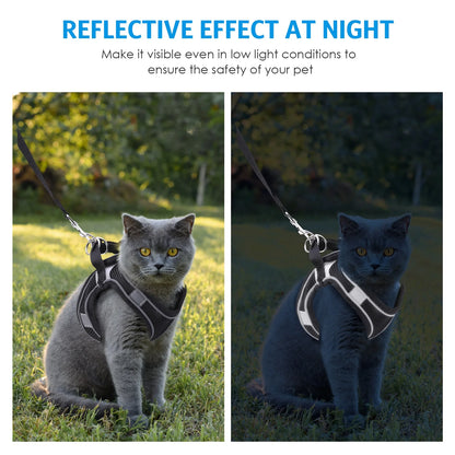 Cat Harness and Leash for Walking, Escape Proof Adjustable Cat Vest Harnesses, Easy Control Breathable Reflective Strips Jacket, Soft Harness for Puppy Small Medium Large Cats, Black(Xs)