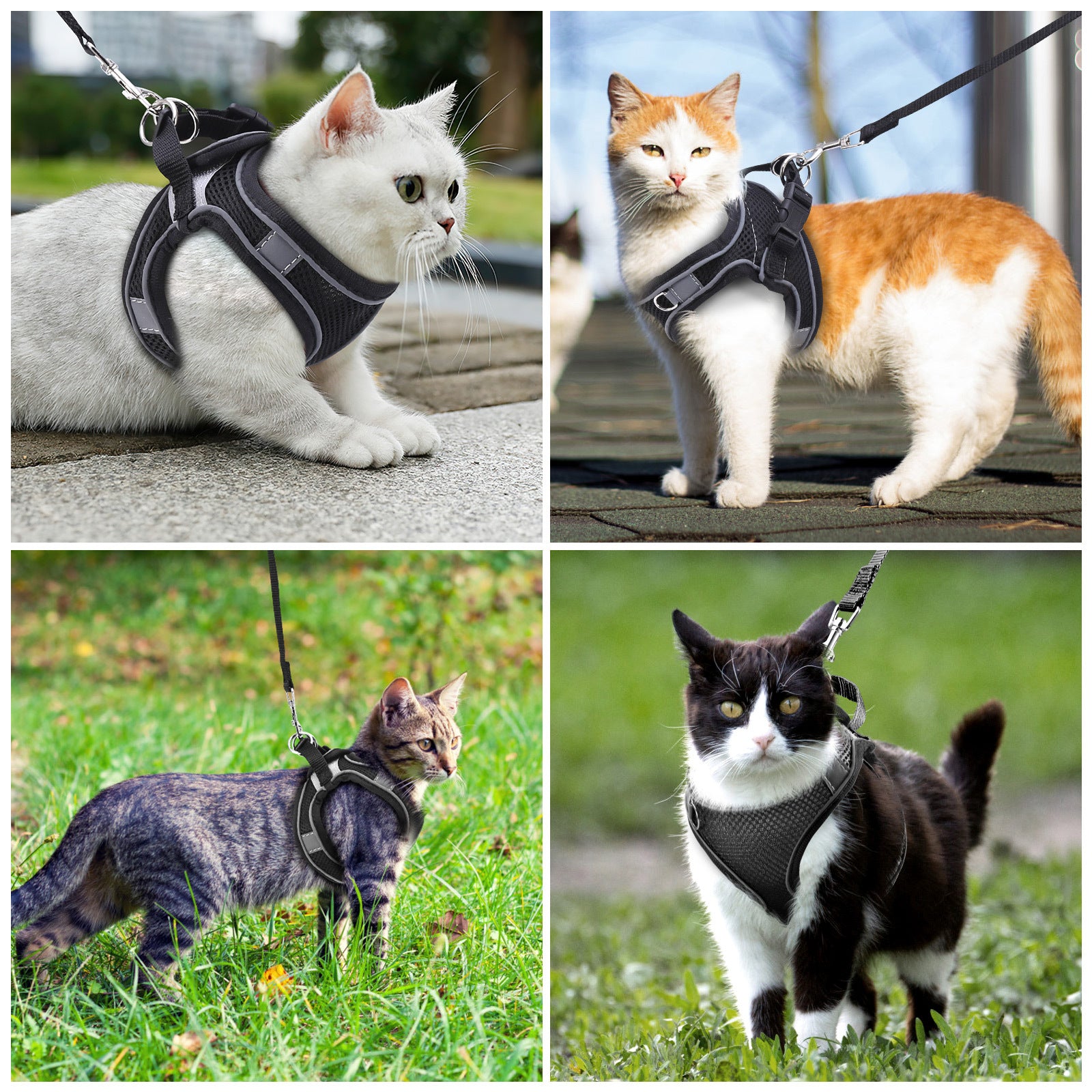 Cat Harness and Leash for Walking, Escape Proof Adjustable Cat Vest Harnesses, Easy Control Breathable Reflective Strips Jacket, Soft Harness for Puppy Small Medium Large Cats, Black(Xs)