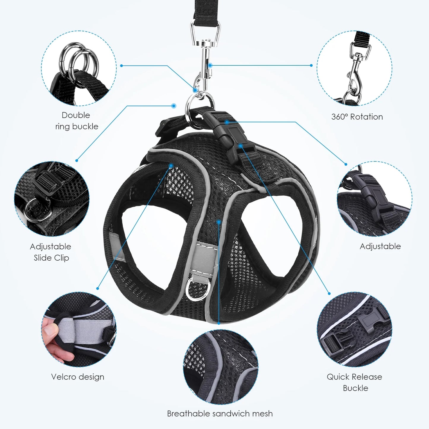 Cat Harness and Leash for Walking, Escape Proof Adjustable Cat Vest Harnesses, Easy Control Breathable Reflective Strips Jacket, Soft Harness for Puppy Small Medium Large Cats, Black(Xs)