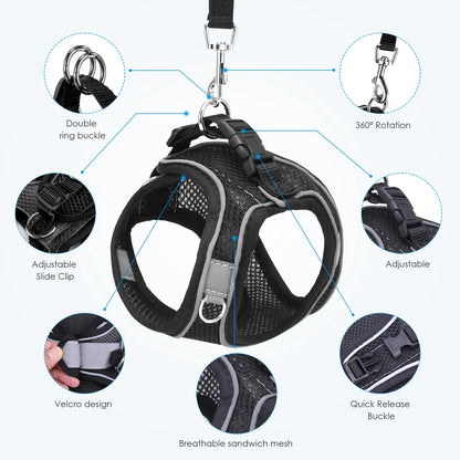 Cat Harness and Leash for Walking, Escape Proof Adjustable Cat Vest Harnesses, Easy Control Breathable Reflective Strips Jacket, Soft Harness for Puppy Small Medium Large Cats, Black(Xs)